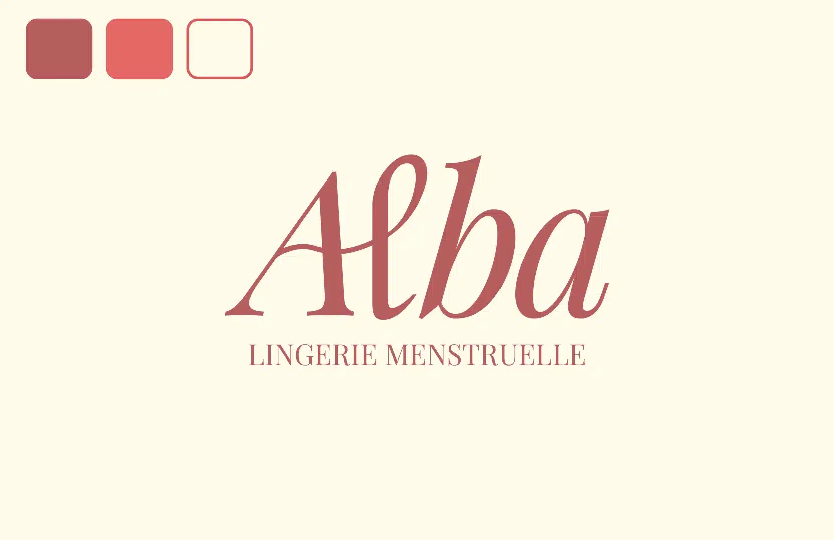 Logo de la marque Alba, lingerie menstruelle, avec palette de couleurs rose, rouge brique et beige